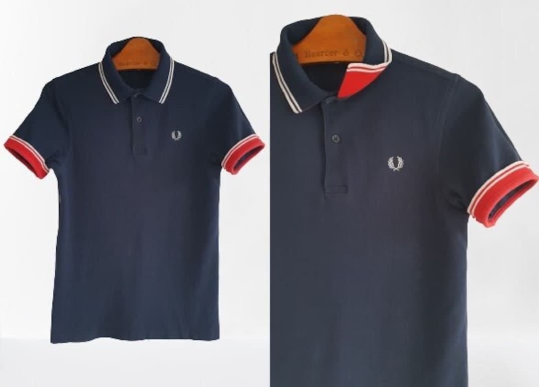 Vintage Polo Shirt by Fred Perry Navy Blue Red White Men Size XS Etsy