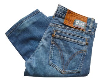 Pantalones vaqueros de mezclilla azul eléctrico estilo Y2K de Dolce & Gabbana, talla W30 L34