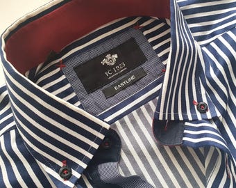 Men Shirt Yachting 1923 Y2K Vintage Blue White Striped  Size M