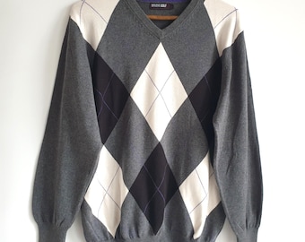 Suéter de algodón con rombos de MAINE GOLF para hombre, jersey de punto de rombos multicolor, jersey clásico para hombre, prenda de punto elegante para otoño e invierno, talla S/M