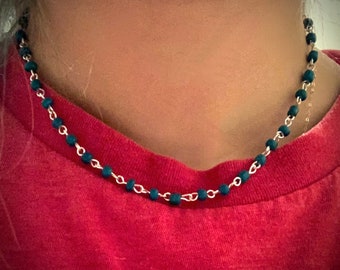 Turquoise beaded silver chain necklace