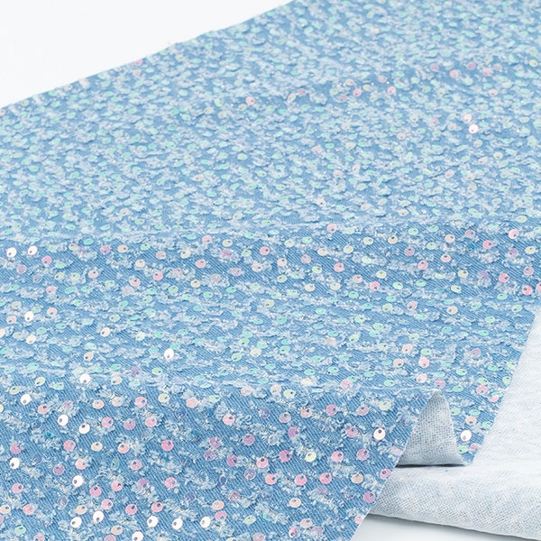 Tissu denim lavé à paillettes, tissu denim en coton épaissi, tissu denim déchiré, tissu fait à la main DIY, jupe manteau tissu créateur de vêtements