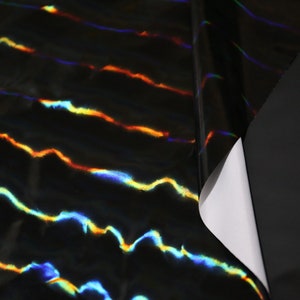 Rainbow Film PU Leather Fabric: Black Mirror Reflective Material - By The Half Yard