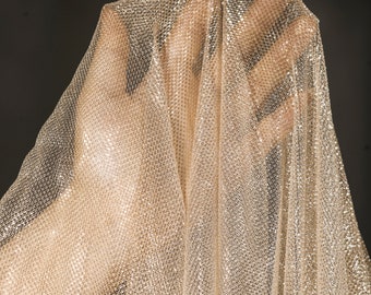 Rose Gold Color Bright Silk Mesh Fabric, Hollow Out Mesh, Wedding Dress Mesh, Bridal Fabric, Bridesmaid Fabric, DIY Handmade Designer Fabric