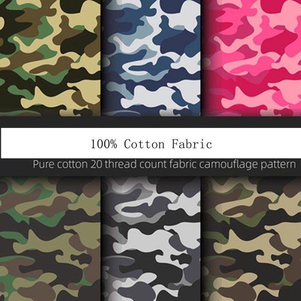 Camouflage Cotton Fabric, Army Green Navy Blue Gray Pink Purple Red Black Camouflage Cotton - By The Half Yard