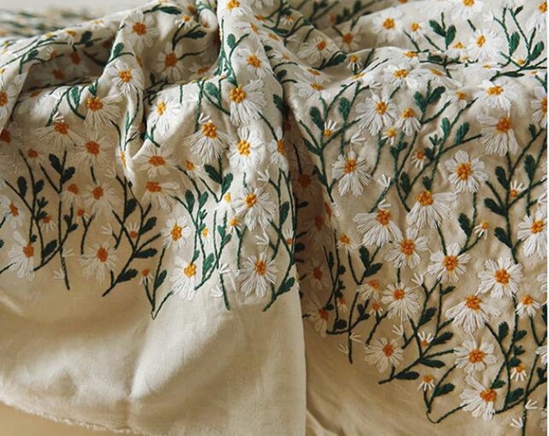 Selling Fast Cotton Linen Fabric Embroidered Daisy Style - Etsy