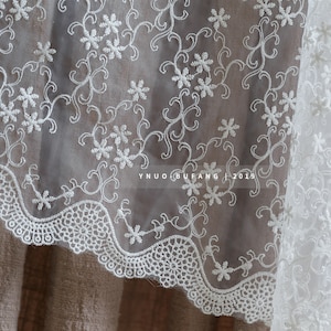 White Embroidered Organza Fabric: Sheer Wedding Dress Material - By the Half Yard