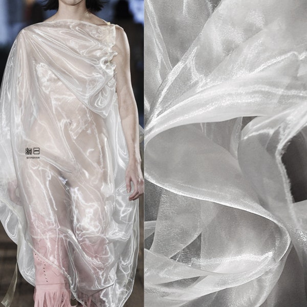 Liquid Water Shine Organza Fabric, Sheer Organza Fabric, Lustrous Organza Fabric, Designer Fabric By The Half Yard