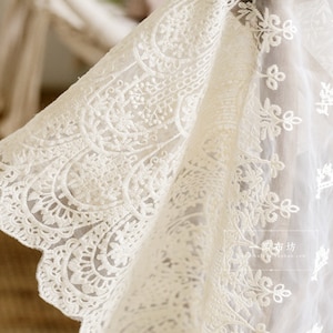 Organza Embroidered Fabric, White Soft Clothing Fabric, Lace Fabric, Mesh Fabric, Wedding Dress Fabric, DIY Fabric by the half yard