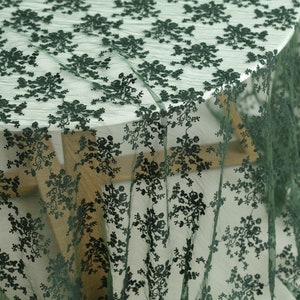 Dark green mesh fabric, embroidered soft yarn lace fabric, wedding dress fabric, background fabric, dress fabric by the half yard