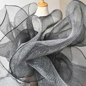 Black-gray Water-Gloss Silver Metal Color Hard Mesh Fabric, Imitation Steel Mesh Fabric, Clothing Fabric, Designer Fabric By The Half Yard