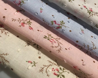 Swiss Dot Cotton Fabric, Vintage Floral Print, Sewing Material By The Yard