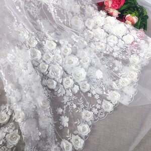 3D Floral Beaded Lace Fabric: Bridal Wedding Dress, Dance Costume - By The Half Yard