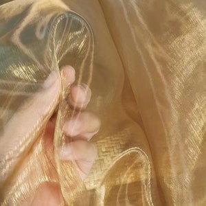 Gold Coffee Crystal Organza Fabric: High-Density Mesh, Sheer (By The Yard)