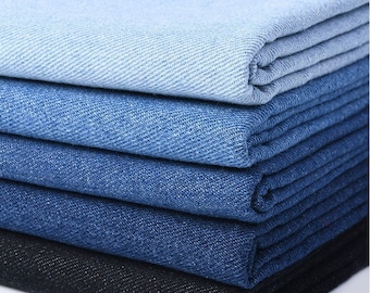 Heavy Blue Cotton Denim Fabric: Washed Jean Apparel Sewing (150cm Wide, By The Half Yard)