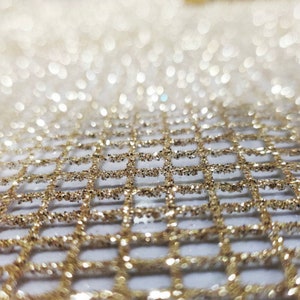 Hard Mesh Gold White Mesh Veil, Foil Stamping Sequin Mesh, Designer Fabric, Wedding Dress Fabric By The Half Yard