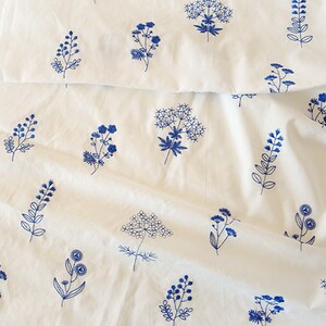 Japanese White Orchid Fabric, Blue Embroidered Cotton Fabric, Dress Fabric, DIY Fabric By The Half Yard image 4