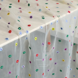 Embroidered Organza Fabric: Colorful Floral Lace, DIY Skirt Fabric (By the Half Yard)