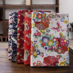 Japanese Floral Print Cotton Fabric: Bronzing DIY Material - By The Half Yard