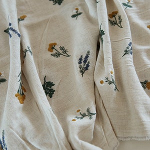 Japanese Vintage Cotton Linen Fabric: Floral Embroidery (By The Half Yard)