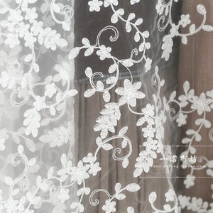 White Floral Embroidery Organza Fabric: Wedding Dress, Skirt, Curtain