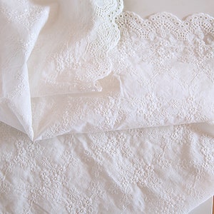 White Cotton Fabric: Embroidered Floral Dress Fabric - By The Half Yard