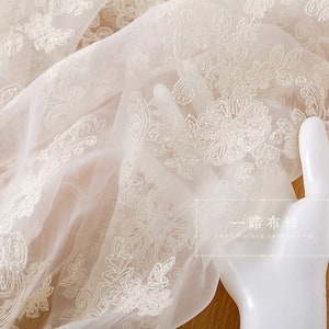 Floral Embroidery Organza Fabric: Wedding Dress Lace, DIY Skirt - Half Yard