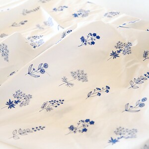 Japanese White Orchid Fabric, Blue Embroidered Cotton Fabric, Dress Fabric, DIY Fabric By The Half Yard image 5