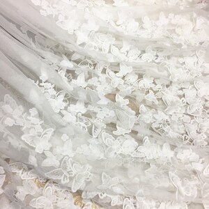 3D Butterfly Embroidered Lace Fabric: Bridal Wedding Dress Material, 59&quot; Wide (By The Half Yard)