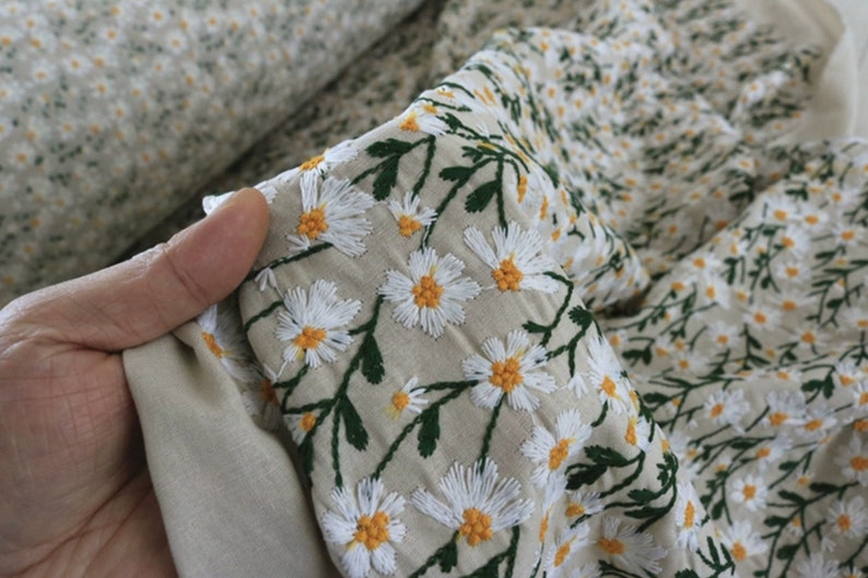 Selling Fast Cotton Linen Fabric Embroidered Daisy Style Fabric White Daisy Style Fabric DIY Fabric By The Yard image 4