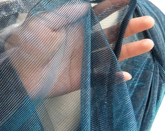 4 Way Stretch Mesh Fabric Blue-Gray Hazy Laser Gradient Fabric Stage Dress Fabric Color Changing See-Through Designer Fabric By The Yard