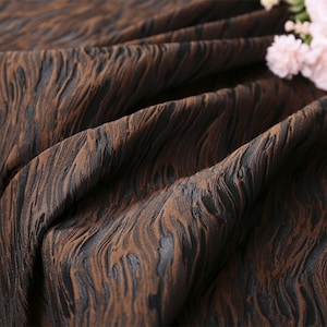 Brown Embossed Jacquard Fabric: Polyester Brocade, 55 inch