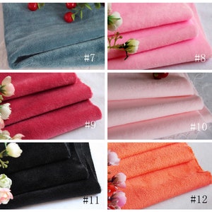 May include: A collage of fabric swatches in various colors, including teal, pink, red, black, and orange. Each swatch is folded and labeled with a number, from #7 to #12.
