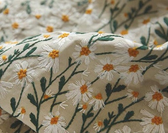 Selling Fast!!! Cotton Linen Fabric - Embroidered Daisy Style Fabric - White Daisy Style Fabric - DIY Fabric  By The Yard