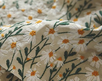 Selling Fast!!! Cotton Linen Fabric - Embroidered Daisy Style Fabric - White Daisy Style Fabric - DIY Fabric  1/2 Yard
