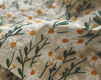 Selling Fast!!! Cotton Linen Fabric - Embroidered Daisy Style Fabric - White Daisy Style Fabric - DIY Fabric  By The Yard