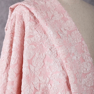Candy Pink Flora Jacquard Fabric, Elastic Texture Embossed Brocade, Clique Fabric for Dress, Upholstery DIY fabric 57 inches width