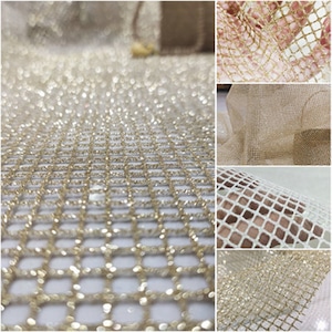 Hard Mesh Gold White Mesh Veil, Foil Stamping Sequin Mesh, Designer Fabric, Wedding Dress Fabric By The Half Yard