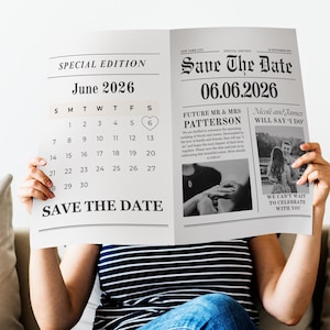 Editable Wedding Newspaper Save The Date Template Canva Wedding Announcement Printable Vintage Wedding Invite Newspaper Style Design