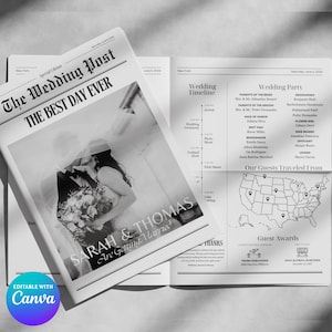 Wedding Newspaper Program Template Editable Wedding Timeline Newspaper Wedding Invitation Canva Template Wedding Itinerary Printable