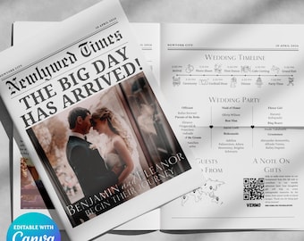 Wedding Newspaper Template with Photo Editable Wedding Program Template Canva Template Wedding Itinerary Printable Wedding Timeline Digital