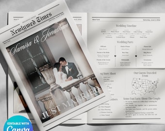 Wedding Newspaper Template with Photo Editable Wedding Program Template Canva Template Wedding Itinerary Printable Wedding Timeline Digital
