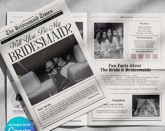 Will You Be My Bridesmaid Newspaper Template Editable Canva Bridesmaid Proposal Printable Custom Bridal Party Newspaper Digital Invite