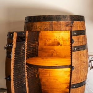 Rustic 3/4 Whiskey Barrel cabinet with Single Door, Handmade Bourbon Barrel Furniture