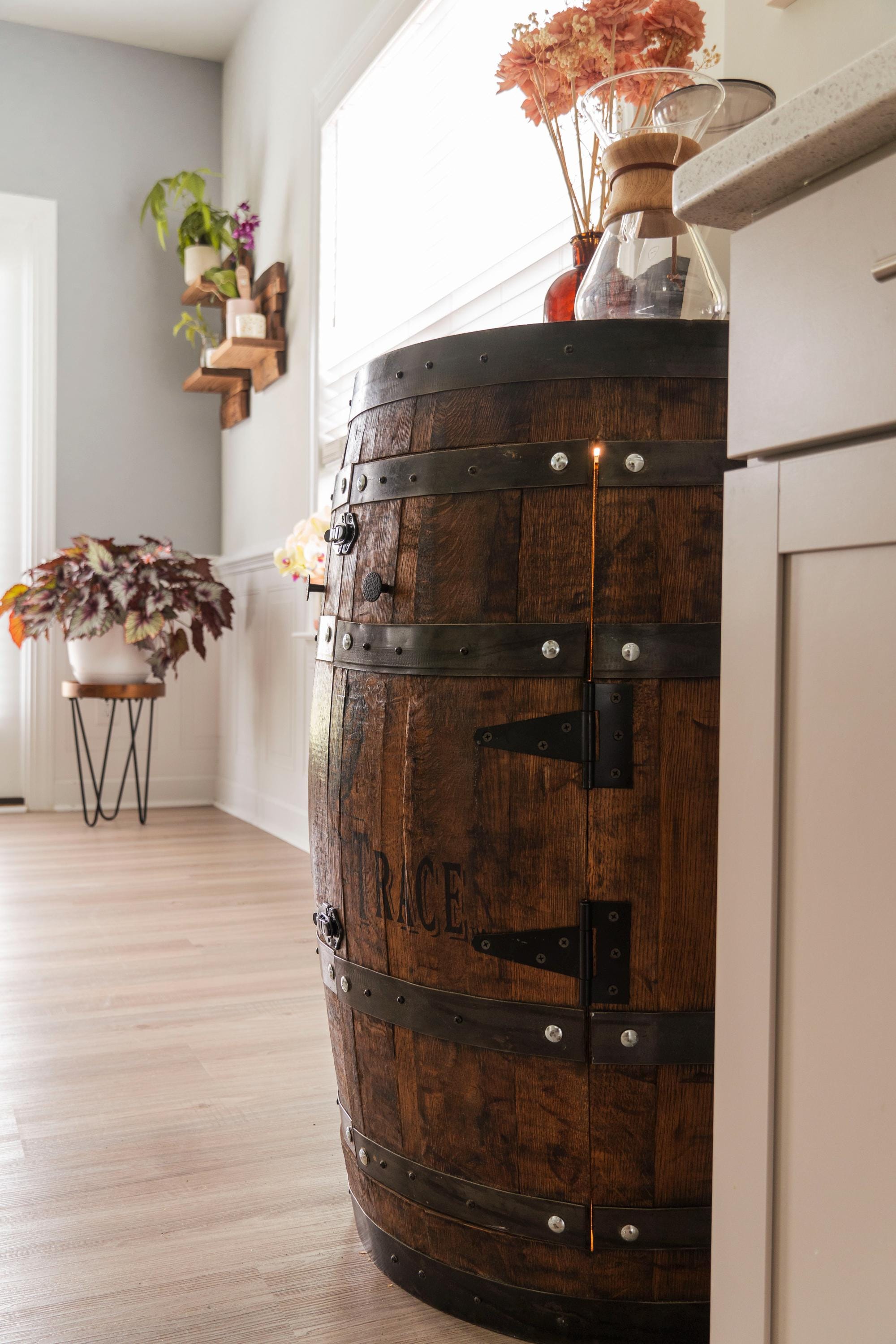 Personalized Whiskey Barrel Cabinet With Double Doors, Rustic Handmade ...