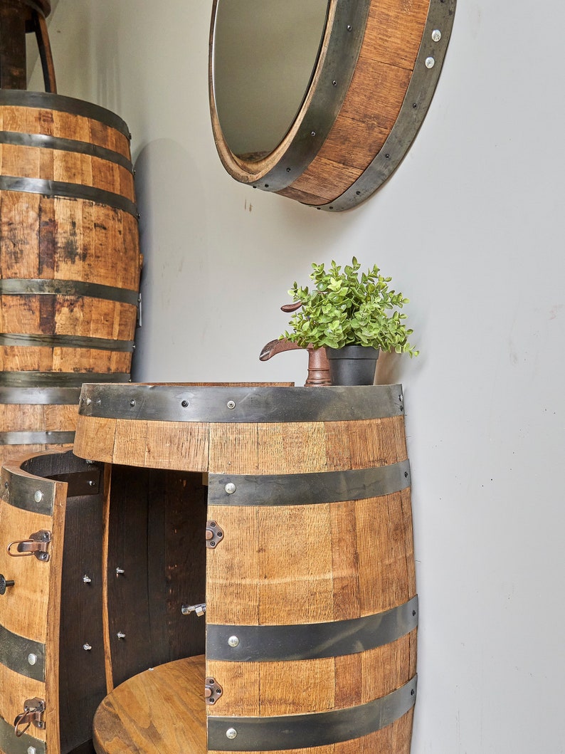 3/4 Whiskey Barrel Vanity with Hammered Sink and Faucet Barrel whiskey Bourbon Vanity Barrel Sink Mothers Day Gift image 7