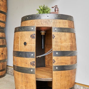 3/4 Whiskey Barrel Vanity with Hammered Sink and Faucet Barrel whiskey Bourbon Vanity Barrel Sink Mothers Day Gift image 2