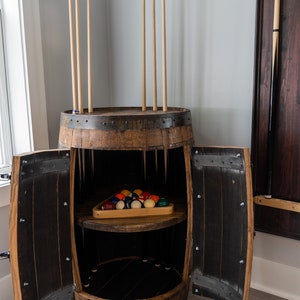 Handcrafted Whiskey Barrel Billiard Cabinet