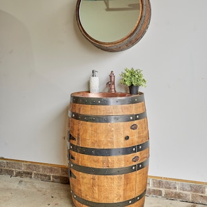 3/4 Whiskey Barrel Vanity with Hammered Sink and Faucet Barrel whiskey Bourbon Vanity Barrel Sink Mothers Day Gift image 9