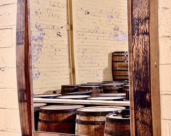Whiskey Barrel Medicine Cabinet Mirror -  Handmade Reclaimed Oak Wall Cabinet - Farmhouse Bathroom Storage - Custom Barrel Wood Mirror